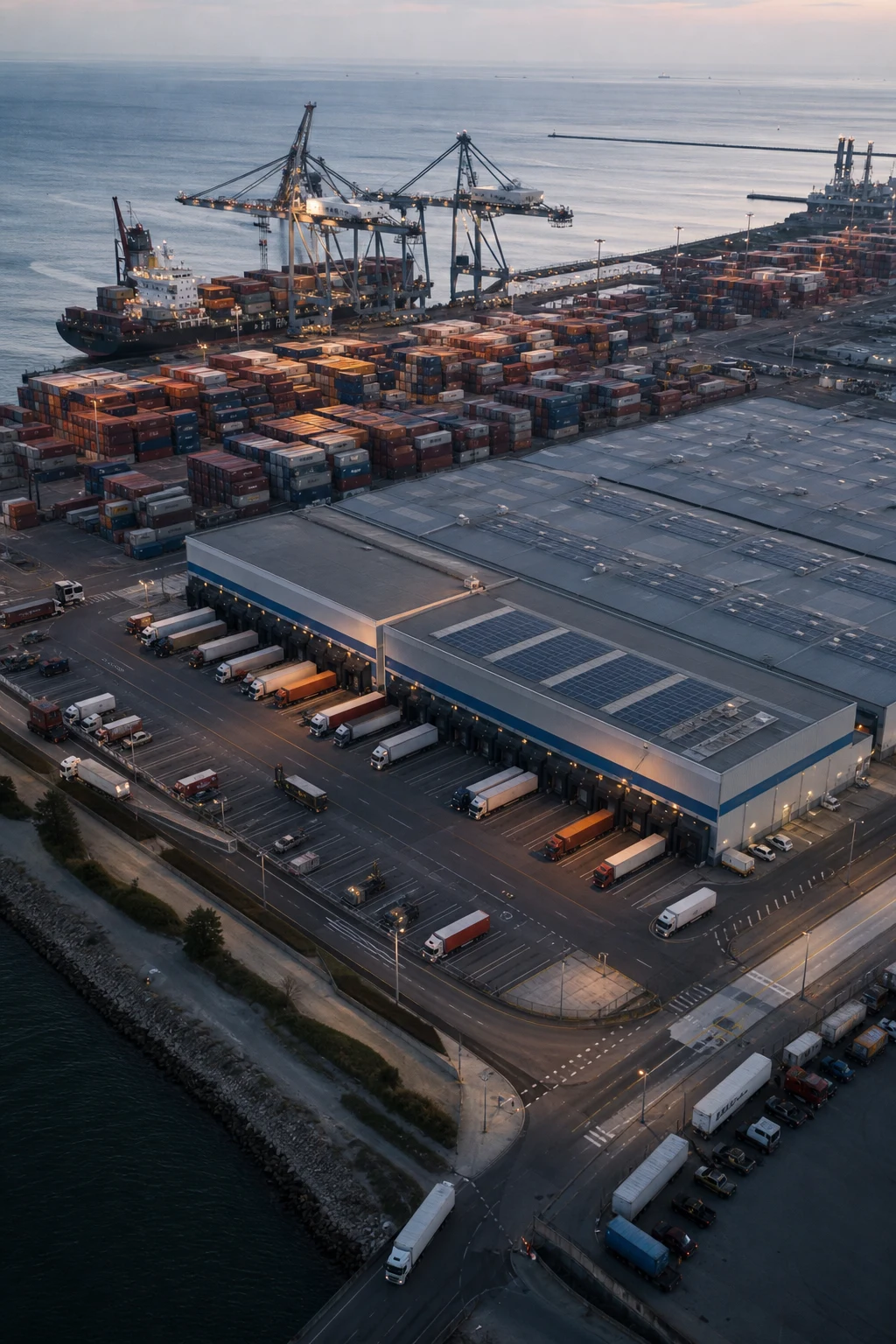 Global freight network with container and route visualization