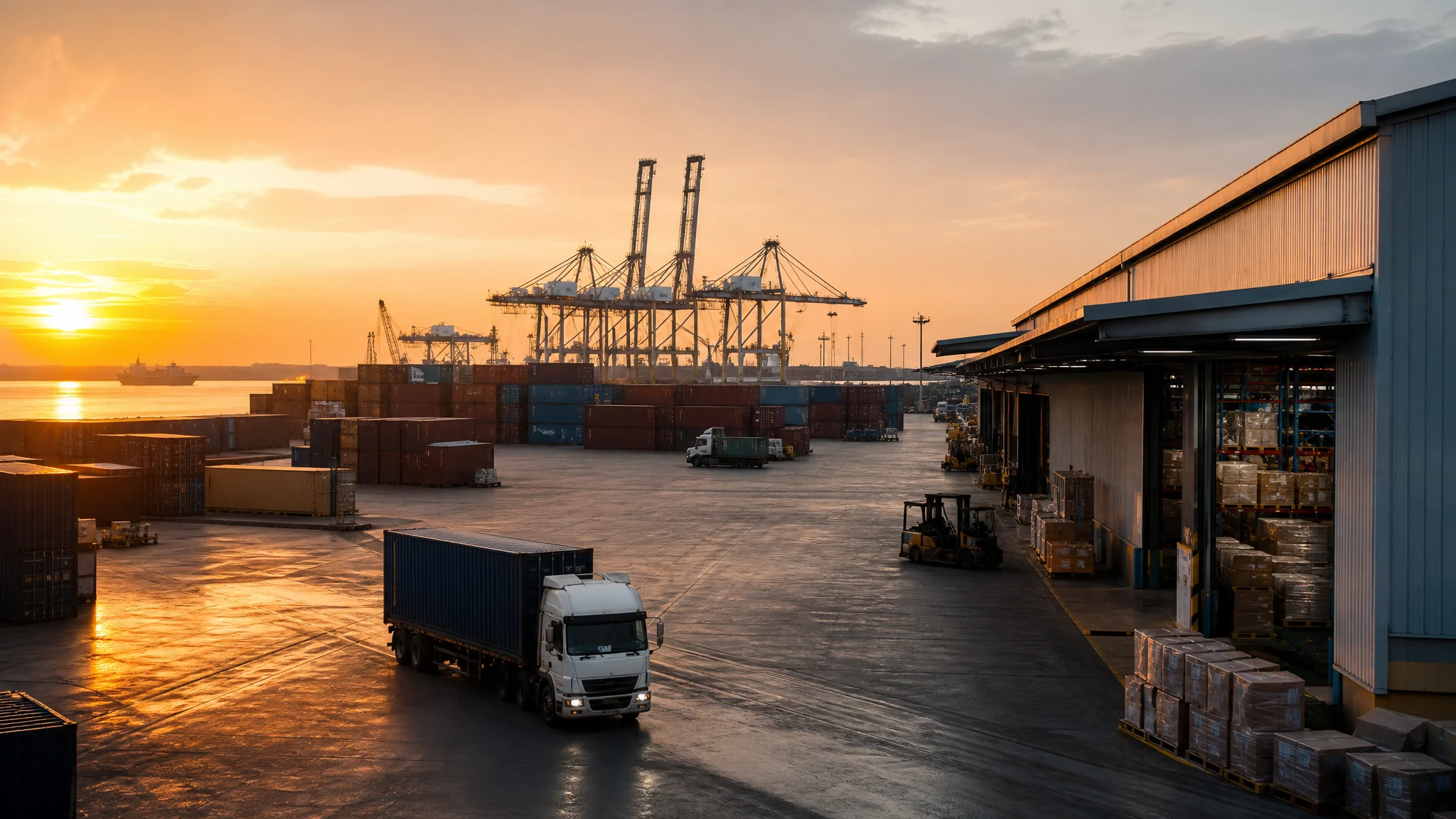 Port, warehouse, and logistics control operations connected as one supply chain